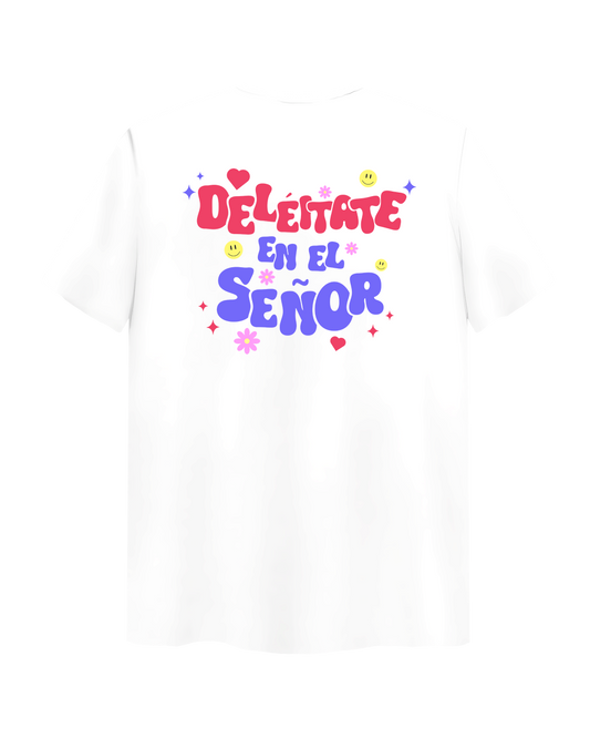 Camiseta "Deleitate en el Senor" - Blanco, ambos lados